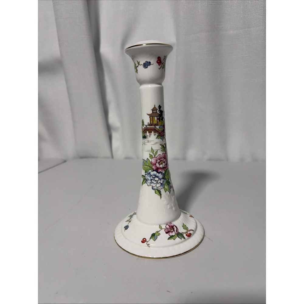 Crown Staffordshire England Pagoda Candle Stick Holder Fine Bone China 8"